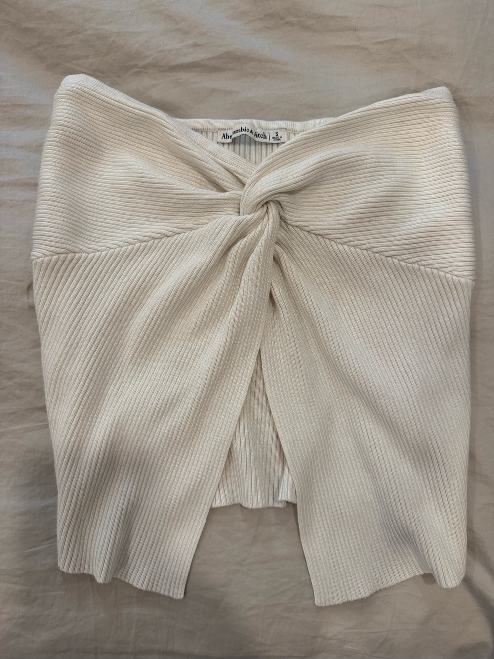 Abercrombie & Fitch Cream Rib-Knit Twist Front Midi Top